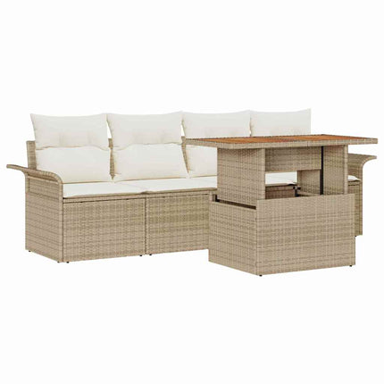 Havesofa Sæt med pude 5 pcs Beige og creme polyrattan
