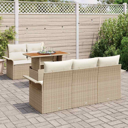 Havesofa Sæt med pude 6 pcs Beige og creme polyrattan