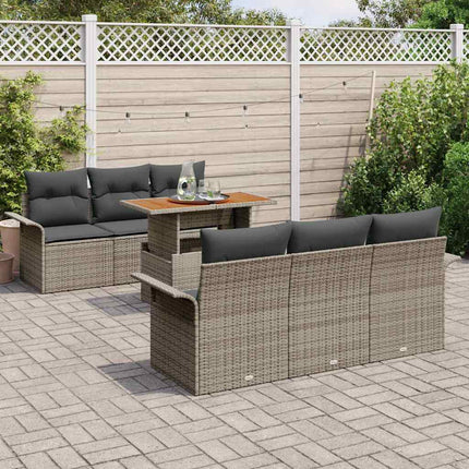 Havesofa Sæt 7 stk. Grå Polyrattan og pulverlakeret stål