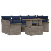 Havesofa Sæt med pude 7 pcs grå og marineblå