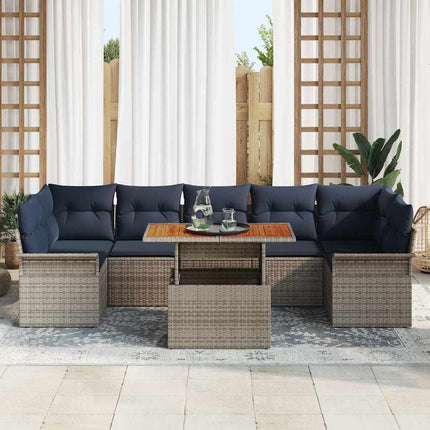 Havesofa Sæt 8 stk. Grå og Marineblå polyrattan