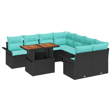 Havesofa Sæt 9 stk. Sort og Blå polyrattan