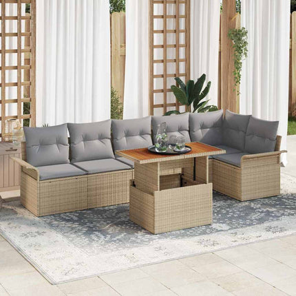 Havesofa Sæt 7 stk. Beige og lys grå polyrattan