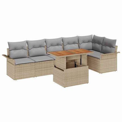 Havesofa Sæt 7 stk. Beige og lys grå polyrattan