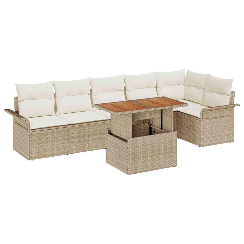 Havesofa Sæt med pude 7 pcs Beige og creme polyrattan