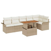 Havesofa Sæt med pude 7 pcs Beige og creme polyrattan
