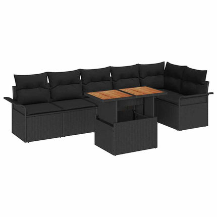 Havesofa Sæt med pude 7 pcs Sort polyrattan