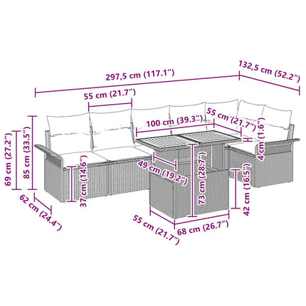 Havesofa Sæt med pude 7 pcs Sort polyrattan