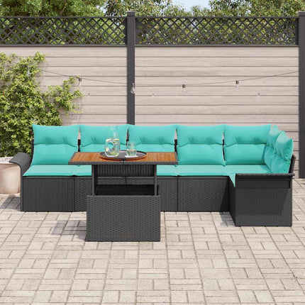 Havesofa Sæt 7 stk. Sort og Blå polyrattan
