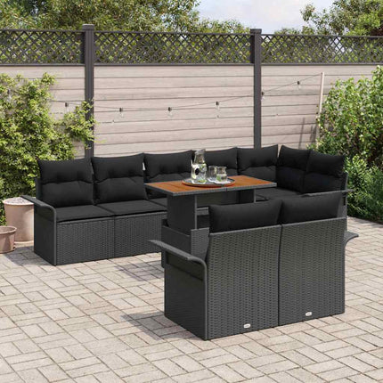 Havesofa Sæt med pude 9 pcs Sort polyrattan