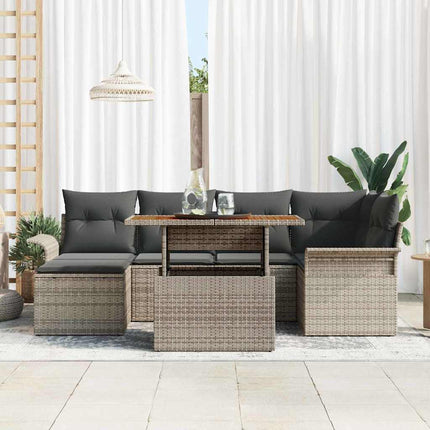 Havesofa Sæt med pude 7 pcs Grå polyrattan