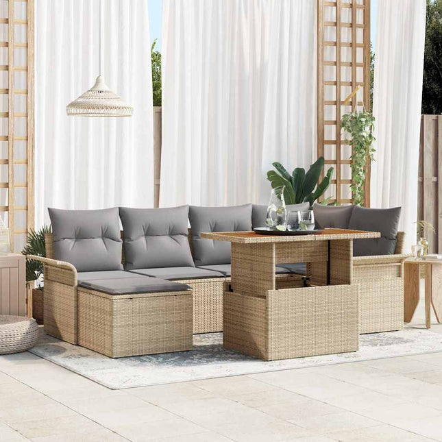 Havesofa Sæt 7 stk. Beige og lys grå polyrattan