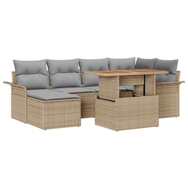 Havesofa Sæt 7 stk. Beige og lys grå polyrattan