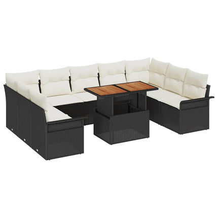 Havesofa Sæt med pude 10 pcs Sort og cremefarvet