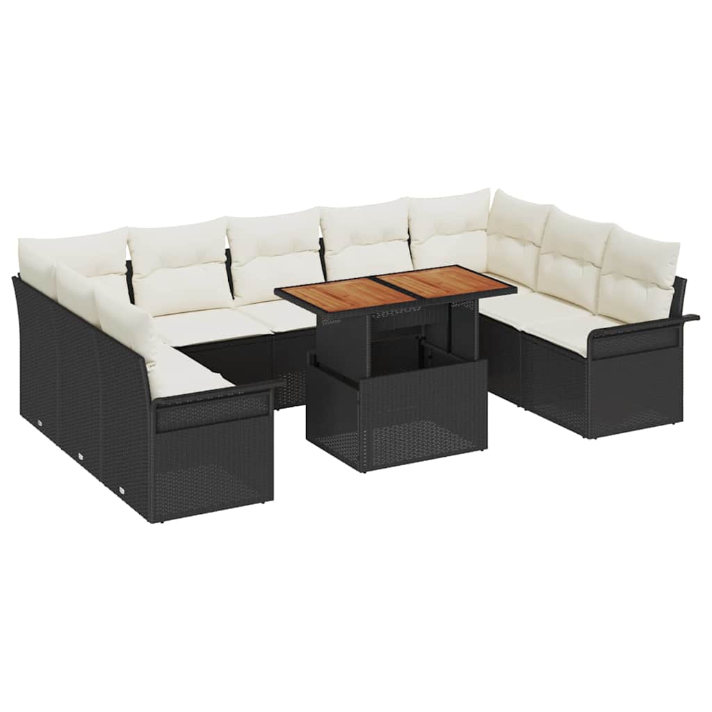 Havesofa Sæt med pude 10 pcs Sort og cremefarvet