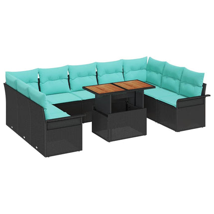Havesofa Sæt med pude 10 pcs Sort og blå
