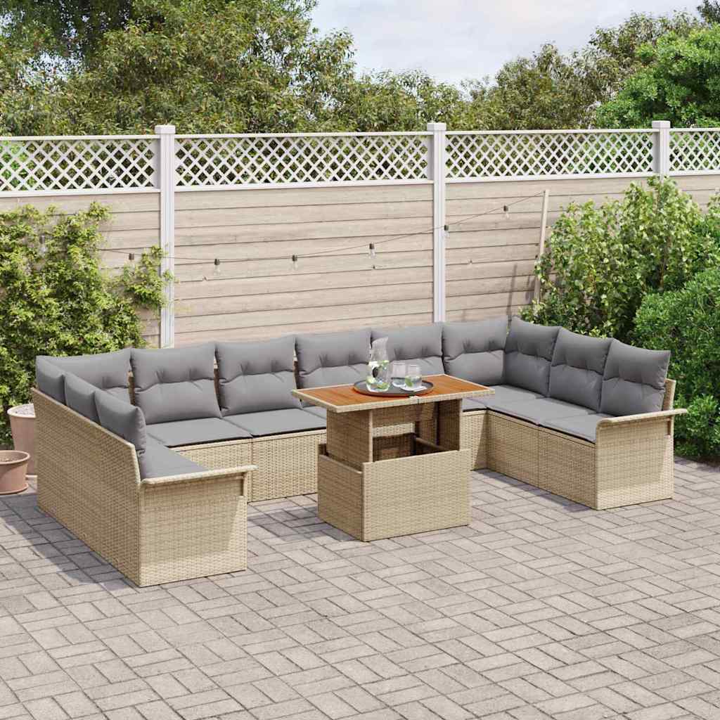 Havesofa Sæt med pude 11 pcs Beige og lys grå polyrattan