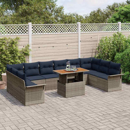 Havesofa Sæt 11 stk. Grå og Marineblå polyrattan