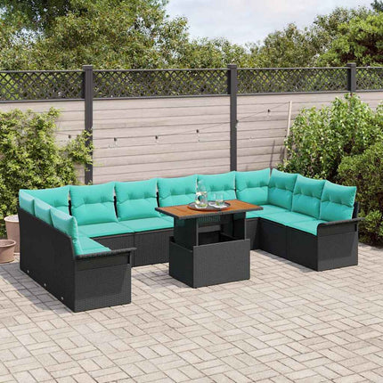 Havesofa Sæt 11 stk. Sort og Blå polyrattan