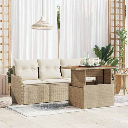 Havesofa Sæt med pude 5 pcs Beige og creme polyrattan