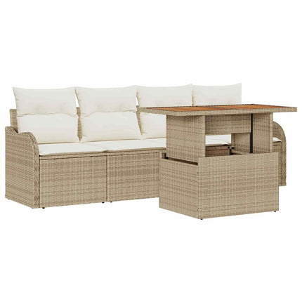 Havesofa Sæt med pude 5 pcs Beige og creme polyrattan