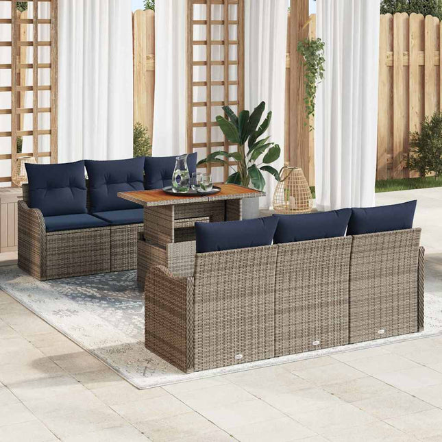 Havesofa Sæt 7 stk. Grå og Marineblå polyrattan
