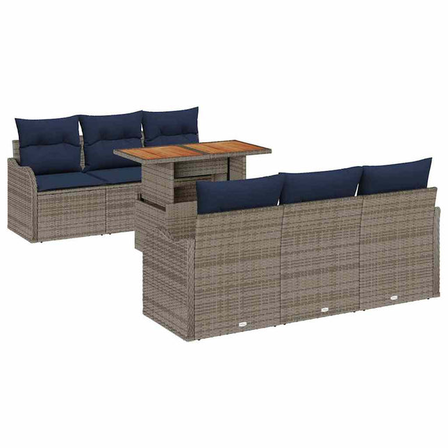 Havesofa Sæt 7 stk. Grå og Marineblå polyrattan