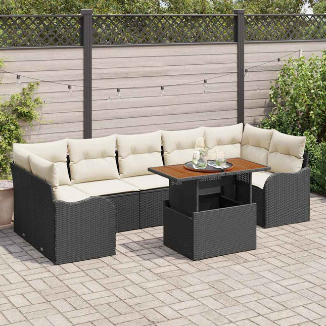 Havesofa Sæt 8 stk. Sort og Cream polyrattan