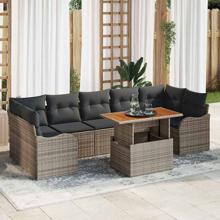 Havesofa Sæt med pude 8 pcs Grå polyrattan