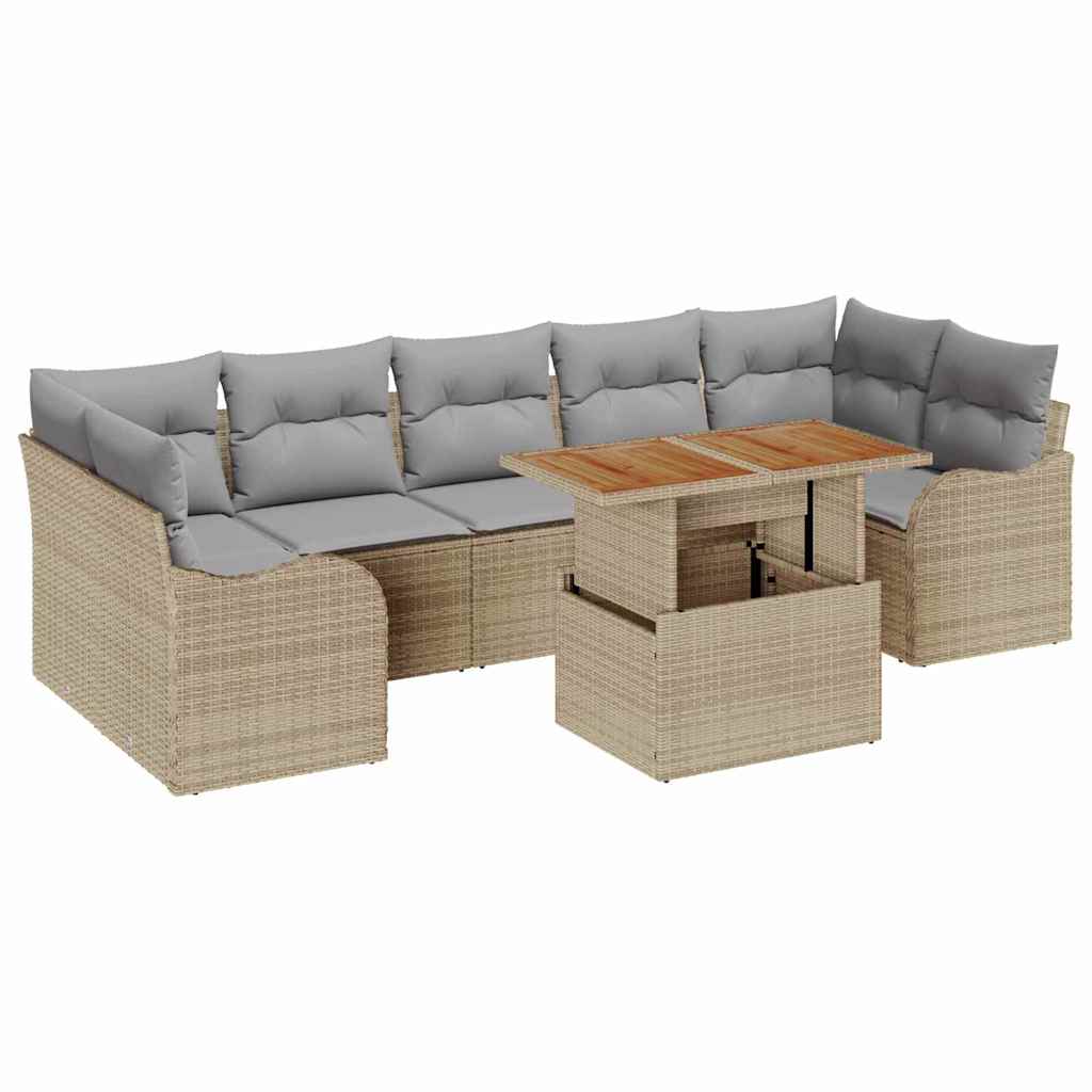 Havesofa Sæt med pude 8 pcs Beige og lys grå polyrattan
