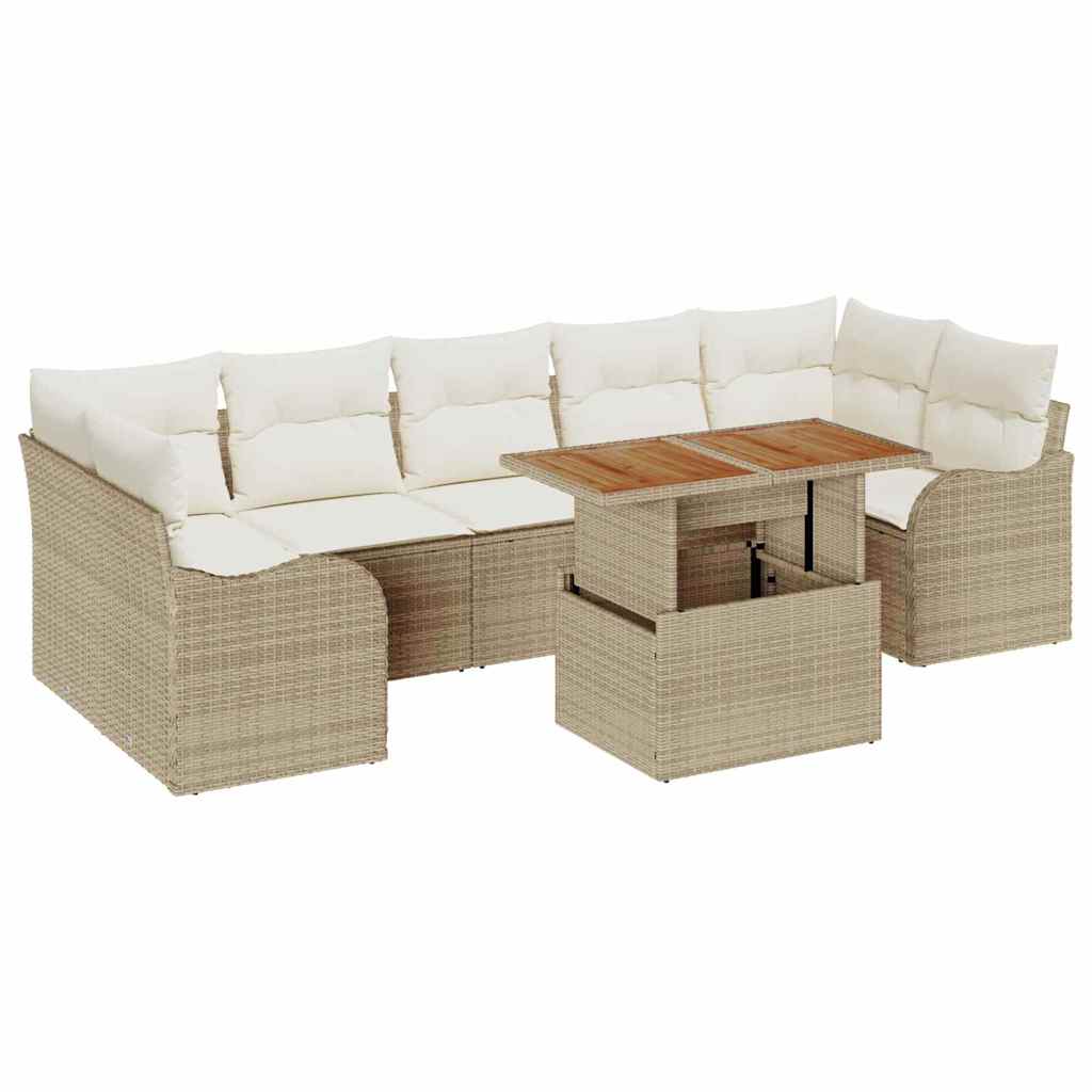 Havesofa Sæt med pude 8 pcs Beige og creme polyrattan