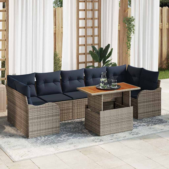 Havesofa Sæt 8 stk. Grå og Marineblå polyrattan