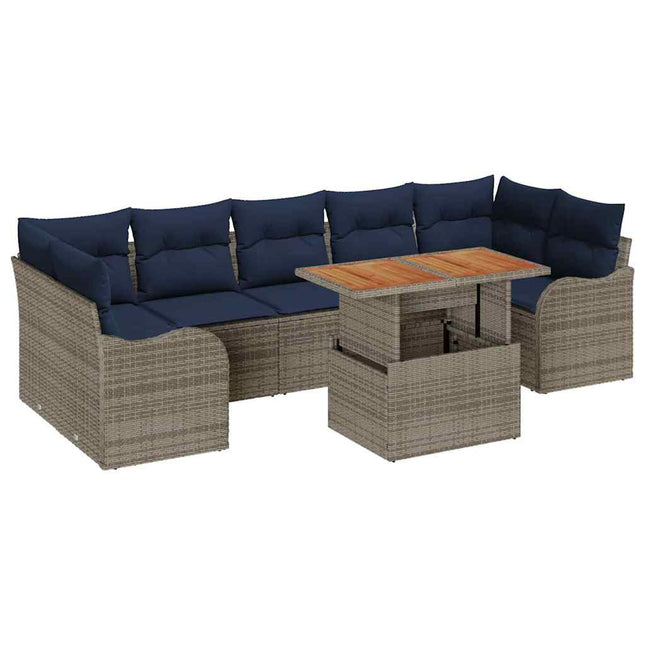 Havesofa Sæt 8 stk. Grå og Marineblå polyrattan