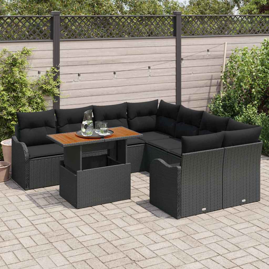 Havesofa Sæt med pude 7 pcs Sort