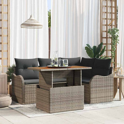Havesofa Sæt med pude 5 pcs Grå polyrattan