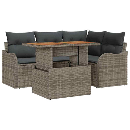 Havesofa Sæt med pude 5 pcs Grå polyrattan