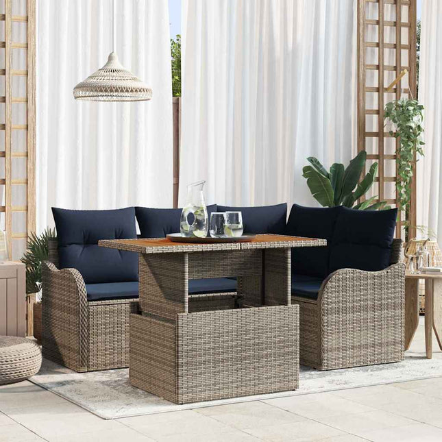 Havesofa Sæt 5 stk. 4-Antal sæder Grå og Marineblå polyrattan