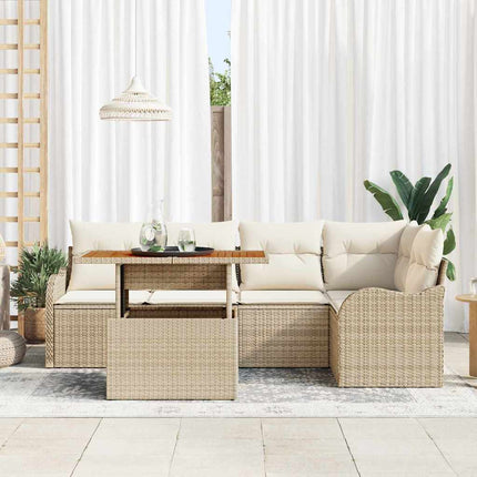 Havesofa Sæt med pude 6 pcs Beige og creme polyrattan