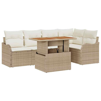 Havesofa Sæt med pude 6 pcs Beige og creme polyrattan