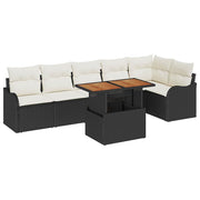 Havesofa Sæt med pude 7 pcs Sort og cremefarvet