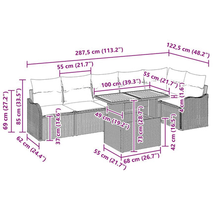 Havesofa Sæt med pude 7 pcs Sort