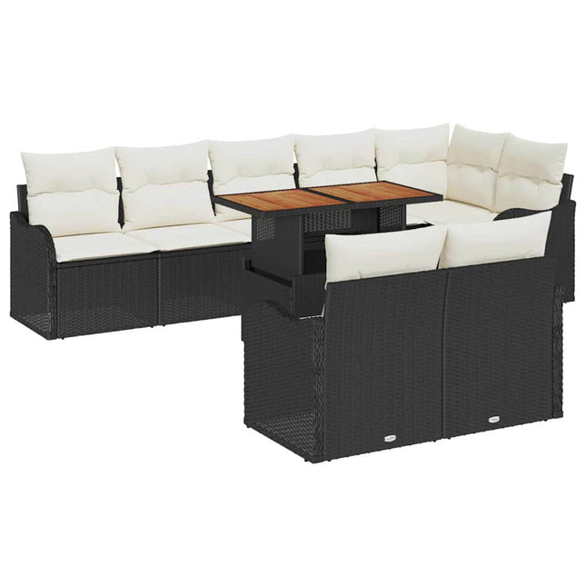 Havesofa Sæt med pude 9 pcs Sort og cremefarvet