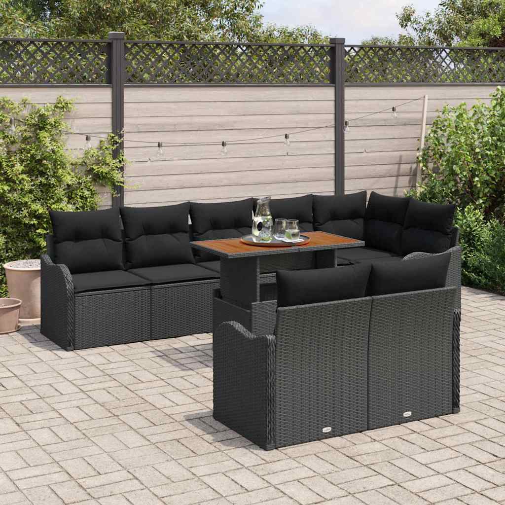 Havesofa Sæt med pude 9 pcs Sort
