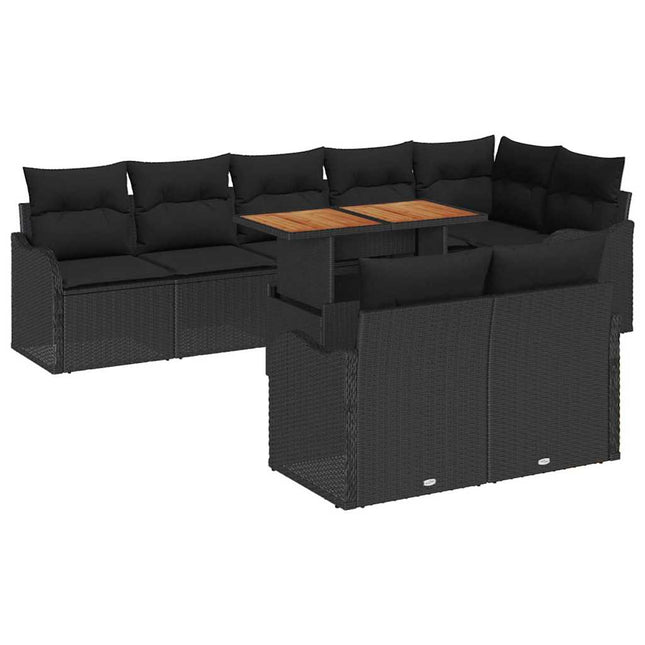Havesofa Sæt med pude 9 pcs Sort