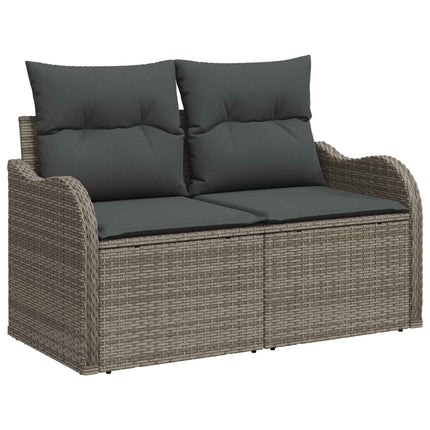 Havesofa Sæt 9 pcs Grå Polyrattan og pulverlakeret stål
