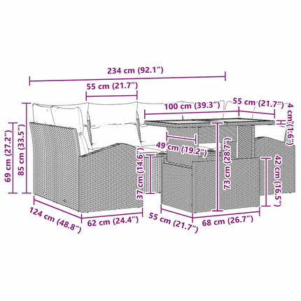 Havesofa Sæt med pude 7 pcs Grå