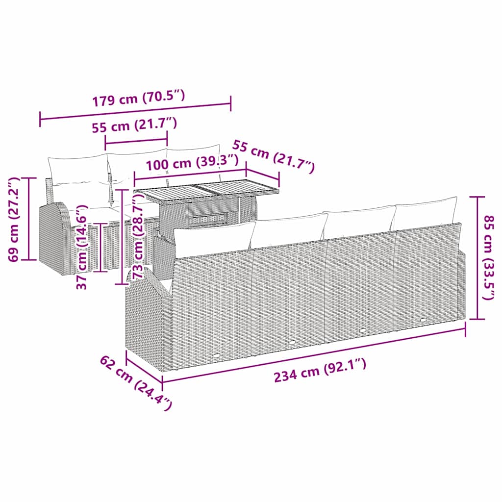 Havesofa Sæt med pude 8 pcs Grå