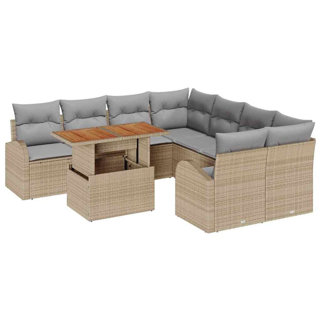 Havesofa Sæt med pude 9 pcs beige og lysegrå