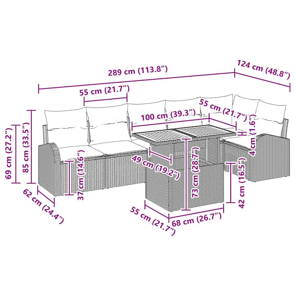 Havesofa Sæt med pude 7 pcs Sort og Cream