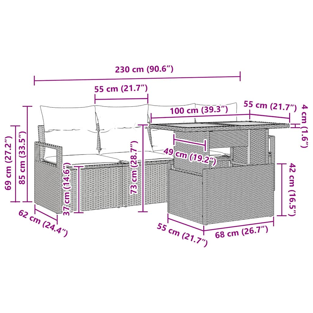 Havesofa Sæt med pude 5 pcs Sort